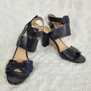 Via Spiga black leather woven strap sandals wide ankle cuff whimsigoth edgy 9.5